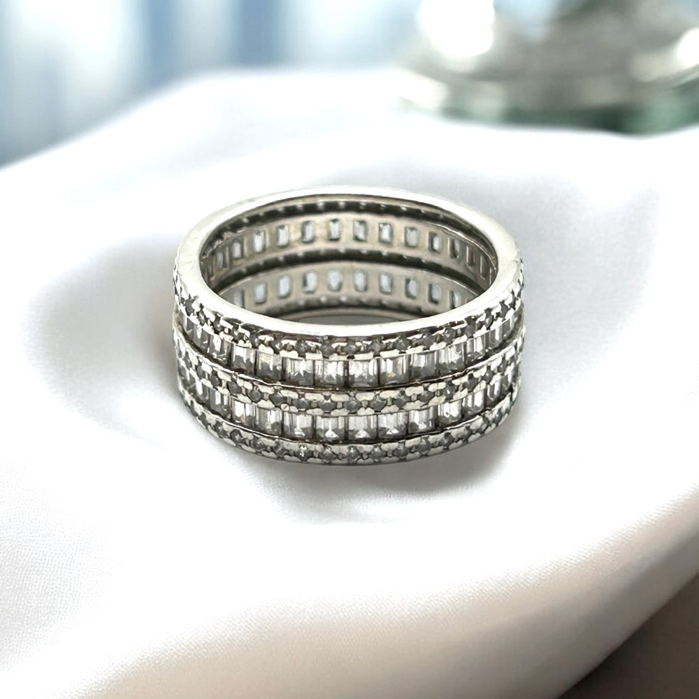 YGI 925 Sterling Silver Cubic Zirconia Baguette Wide Band Ring CZ Size 6